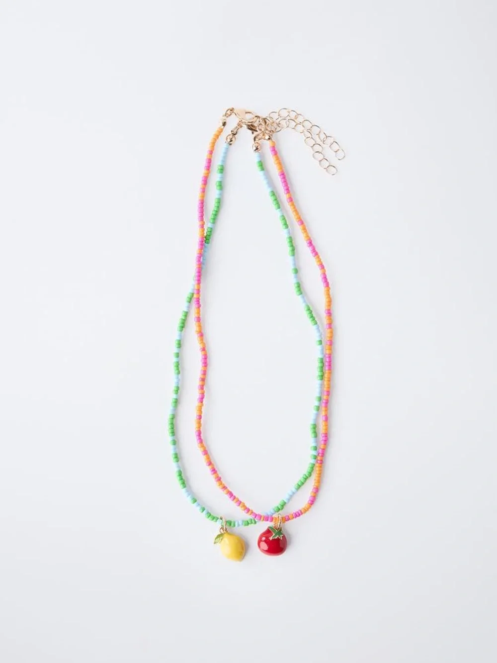 NWT. Zara Red Pack of Two Tomato and Lemon Beaded Necklaces.